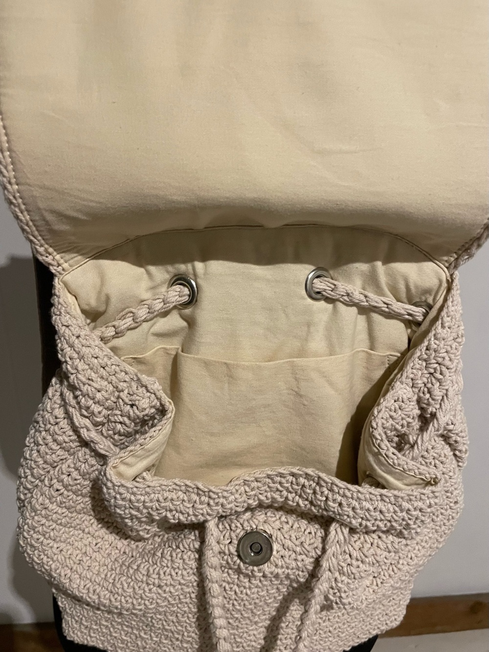 wild fable, Cream Crochet Backpack with Drawstring Flap, Like New - Picture 4 of 11